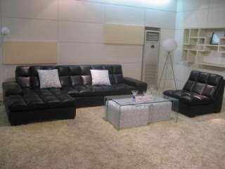 BO3935 Black Italian Leather Living Room Sectional Sofa  
