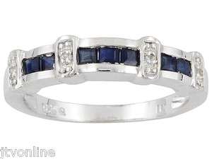 Delicate Blue Sapphire & White Topaz .925 Sterling Silver Band Ring $0 