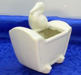   Pottery White Stork Baby Cradle/Crib Planter/Flower Pot Vase  