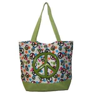   Green Multicolored Peace Sign Tote Bag Purse Handbag 