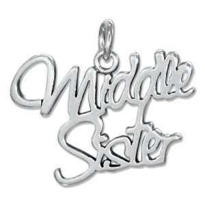  Sterling Silver Script Middle Sister Charm. Jewelry