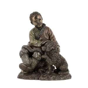  5.5 inch Figure Tibetan Boy wMastiff Textured Decor 