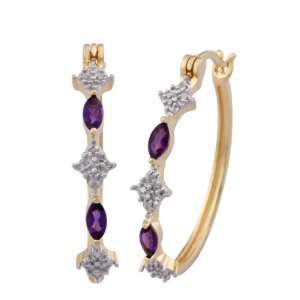 18k Yellow Gold Plated Sterling Silver Amethyst and Diamond Hoop 