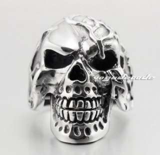 Cool 316L Stainless Steel Skull Mens Biker Ring 4A18  