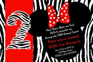 Red Zebra Mickey & Minnie Mouse Birthday Invitations  