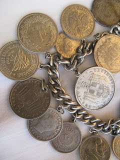 Antique silver coin bracelet  miscellaneous countries 1950s  