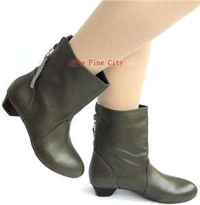 100%genuine calf leather women shoes low heel ankle booties boots 