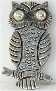 VINTAGE MEXICAN STERLING SILVER OWL PIN  