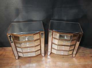 Pair Mirrored Deco Bedside Chests Nightstands Mirror Furniture Tables