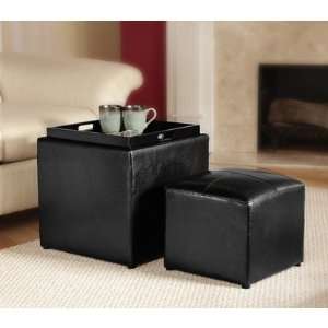   Park Avenue Leather Ottoman with Stool in Black