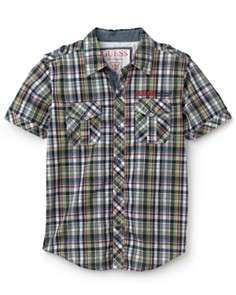 GUESS Kids Boys Cascade Short Sleeve Plaid Shirt   Sizes S XL