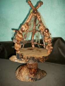   House, Elf home garden display stand made of natural burl wood limbs