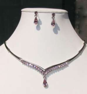 Swarovski Pink wedding Party Necklace Earrings Set  