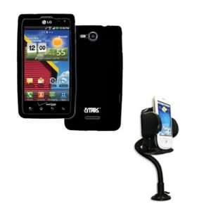  LG Lucid 4G VS840 Silicone Skin Case Cover (Black) + Car Dashboard 