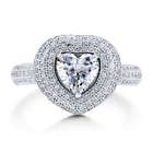 BERRICLE Heart Shaped Cubic Zirconia CZ 925 Sterling Silver Halo Ring 