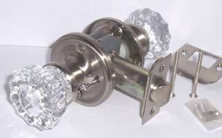 Ice Clear Crystal Glass PRIVACY Knob Set BRUSHED NICKEL  