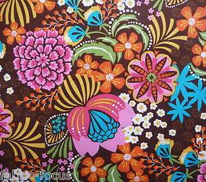 Floral Retro Flowers Pink Teal Orange Quilting Fabric  
