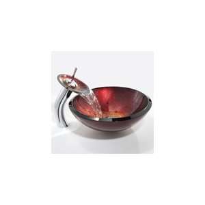  Kraus Galaxy Fire Red Glass Vessel Sink and Waterfall 