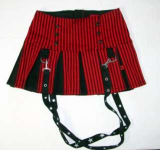 Juniors TRIPP Red/Black Striped SKIRT Pleated mint Suspenders ~ 3 