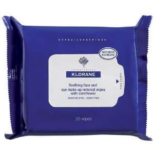 Klorane Soothing Eye & Face Makeup Removal Wipes with Cornflower, 25 