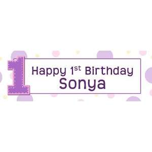  1st Birthday Girls Dots Personalized banner 18 Inch x 54 