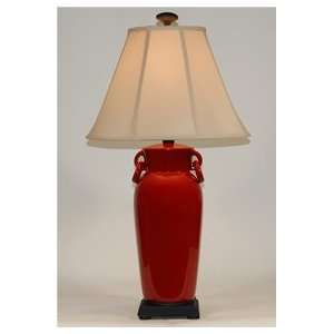    Solid Red Ringed Handled Porcelain Table Lamp