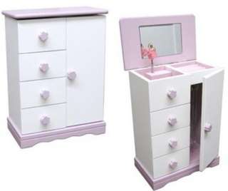 Pink and White Wood Ballerina Jewelry Music Box Armoire  