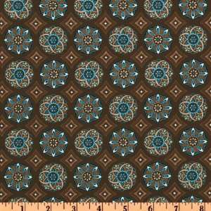  44 Wide French Dress Tossed Spheres Brown/Teal Fabric By 