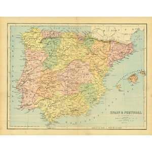  Bartholomew 1870 Antique Map of Spain & Portugal