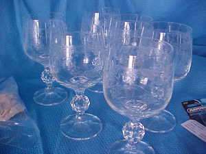   Golfball Stem Wine Brandy Glass Set 6 Crystal Highly Etched  