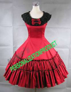 Elegant gothic lolita Fancy Belle Black Lace Red Cosplay Knee Length 