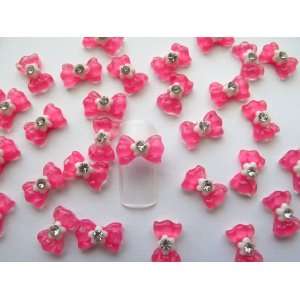 Nail Art 3d 40 Pieces Crystal Hot Pink Bow Flower/Rhinestone for Nails 