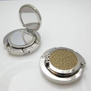  Foldable Gold Metallic Leather Purse Hook with Mirror 