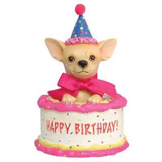 Birthday Cake Celebrate Chihuahua Dog Pup Figurine  