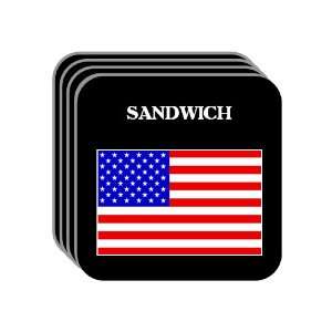 US Flag   Sandwich, Massachusetts (MA) Set of 4 Mini Mousepad Coasters
