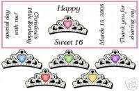 180 Sweet 16 Candy Wrappers/Birthday Party Favors/Tiara  