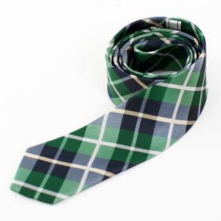 VoiVoila Mens Skinny Slim Narrow Check Jacquard Woven Neckties Green 
