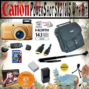  Canon PowerShot SX210IS 14.1 MP Digital Camera (Gold) with 