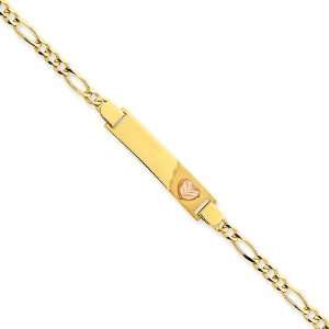  14k Gold Figaro Baby ID w/Heart Bracelet Jewelry