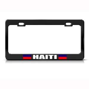 Haiti Flag Black Country Metal License Plate Frame Tag Holder