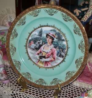   Germany Porcelain 105/8 Victorian Portrait Charger Plate Gold Trim