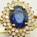   Blue Sapphire Diamond 14K Yellow Gold Vintage Earring Ring Set  
