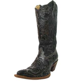 Womens Corral Western Boot Black Vintage Lizard Overlay X Toe C2108 