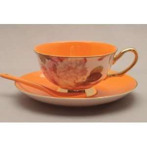  Satin Shell Orange Bone China Tea Cup and Saucer & Gift 