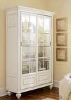 Antiqued White Lighted China Curio Cabinet Bookcase  