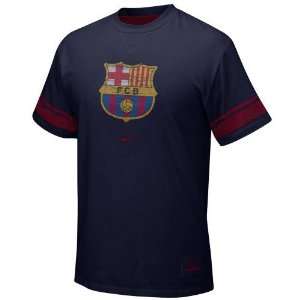  Nike FC Barcelona Navy Blue Crest T shirt Sports 