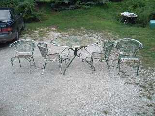 Vintage Wrought Iron Patio Set Table/4 Chairs Retro  