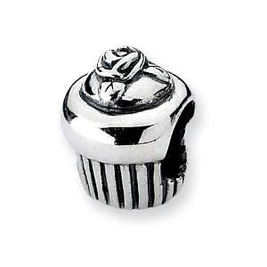 Sterling Silver Reflection Beads Collection Cupcake with Flower Charm 
