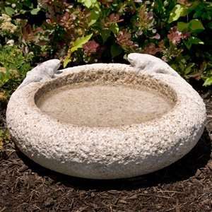    14 Beige Granite Accent Birdbath with Iguanas