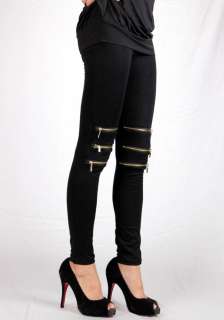 Funky zippers blacks lady full leggings stretchy tight pants N18 